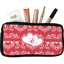 Heart Damask Makeup / Cosmetic Bag - Small (Personalized)