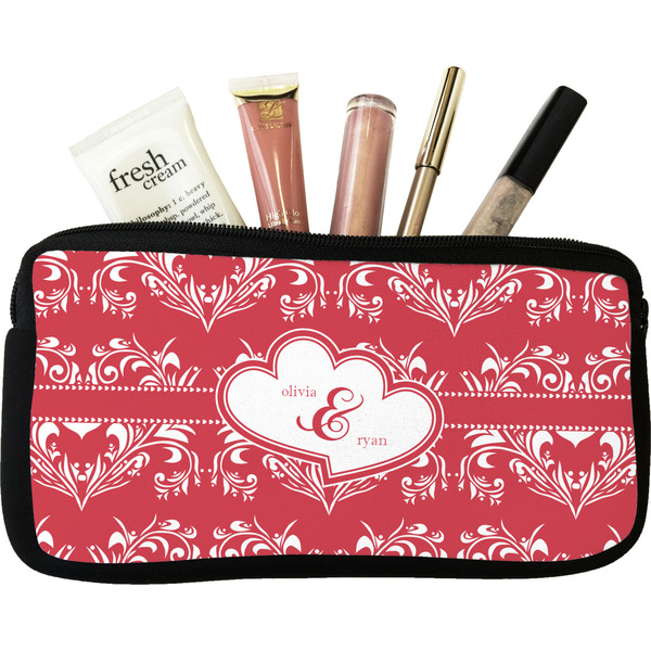 Custom Heart Damask Makeup / Cosmetic Bag - Small (Personalized)