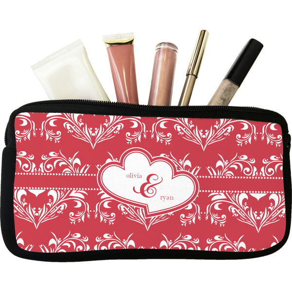 Custom Heart Damask Makeup / Cosmetic Bag (Personalized)