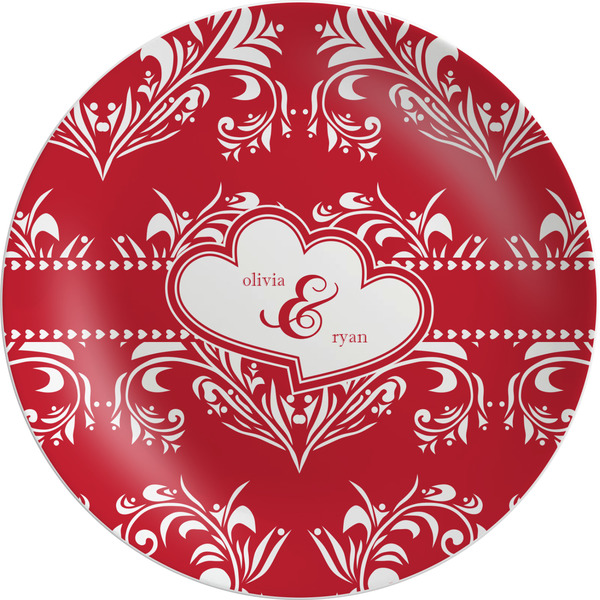 Custom Heart Damask Melamine Plate (Personalized)