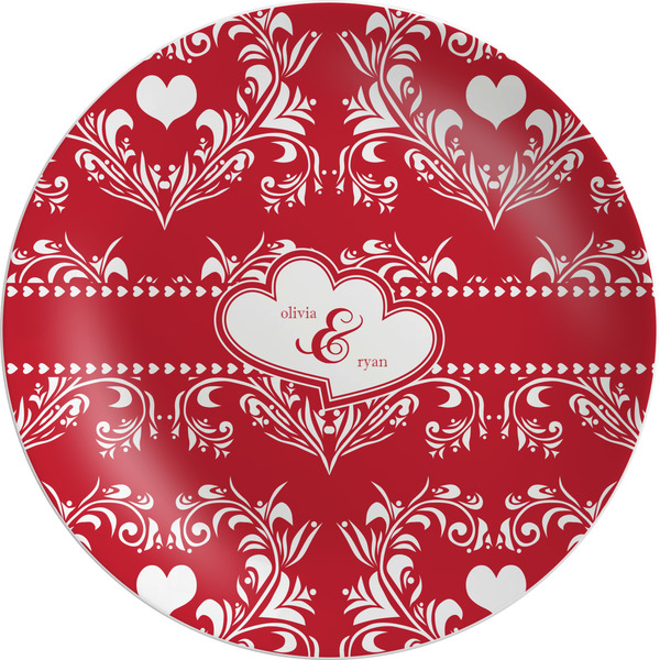 Custom Heart Damask Melamine Plate (Personalized)