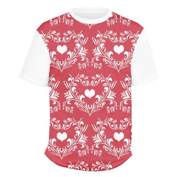 Custom Heart Damask Men's Crew T-Shirt - 3X Large