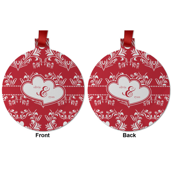 Heart Damask Metal Ball Ornament - Front and Back