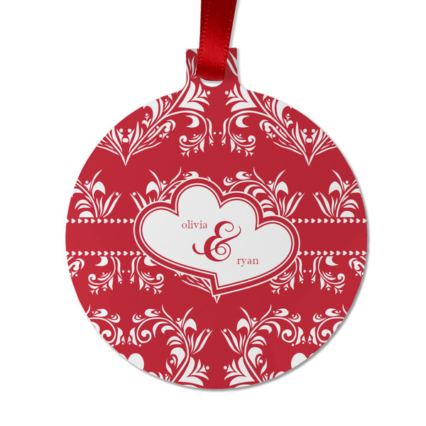Heart Damask Metal Ball Ornament - Front