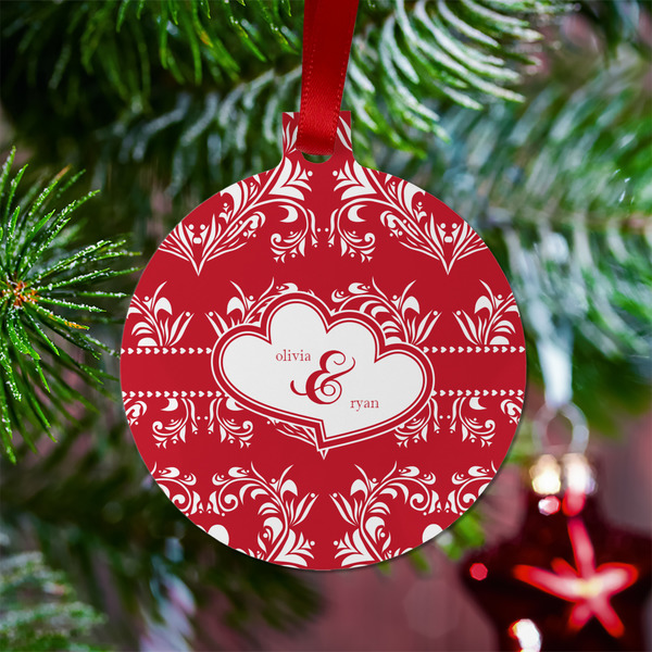 Heart Damask Metal Ball Ornament - Lifestyle