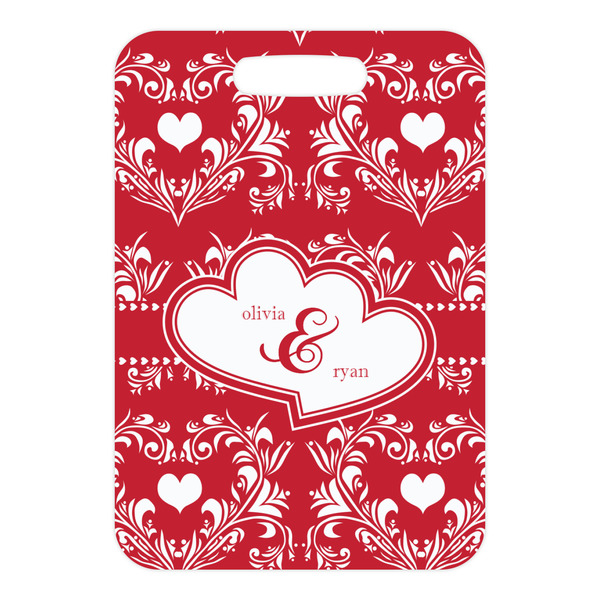 Heart Damask Metal Luggage Tag - Front Without Strap