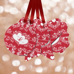Heart Damask Metal Ornaments - Double Sided w/ Couple's Names