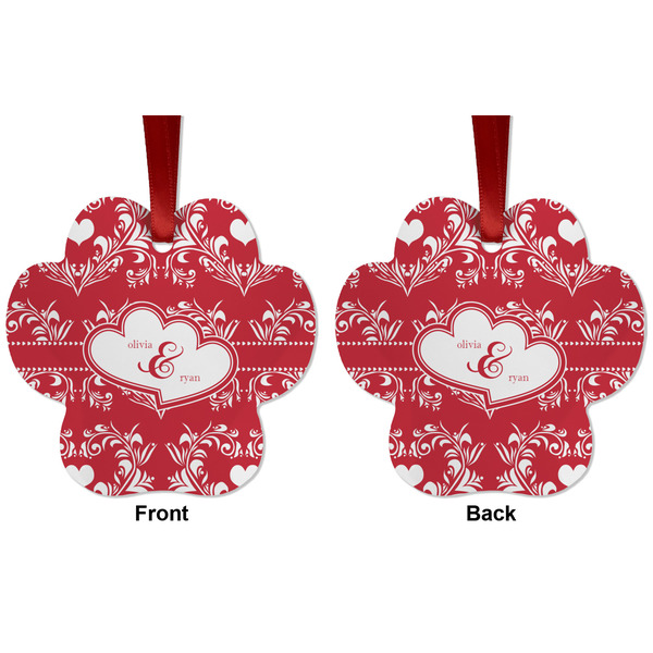 Heart Damask Metal Paw Ornament - Front and Back
