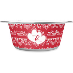 Heart Damask Stainless Steel Dog Bowl - Large (Personalized)
