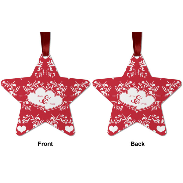 Heart Damask Metal Star Ornament - Front and Back