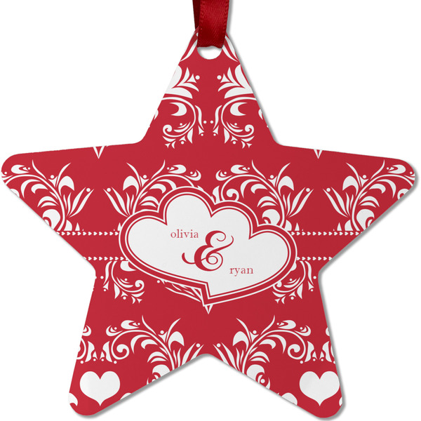 Custom Heart Damask Metal Star Ornament - Double Sided w/ Couple's Names