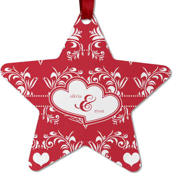 Heart Damask Metal Star Ornament - Front