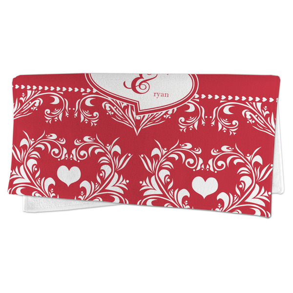 Heart Damask Microfiber Dish Rag - FOLDED (half)
