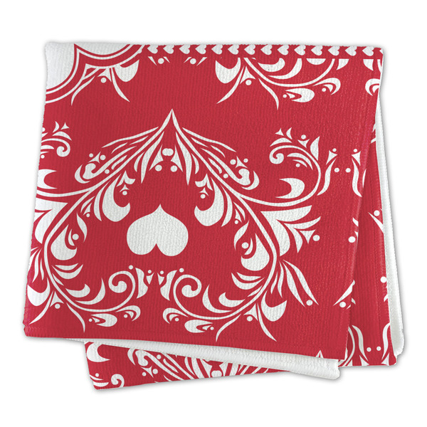 Heart Damask Microfiber Dish Rag - FOLDED (square)