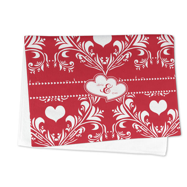 Heart Damask Microfiber Dish Towel - FOLDED HALF