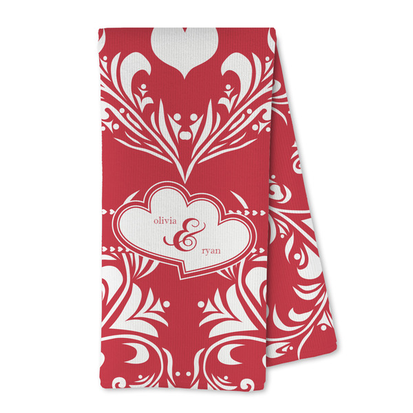 Custom Heart Damask Kitchen Towel - Microfiber (Personalized)