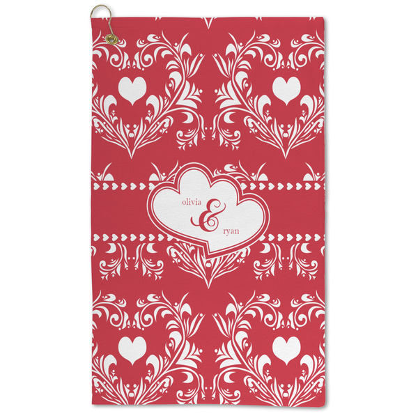 Custom Heart Damask Microfiber Golf Towel (Personalized)