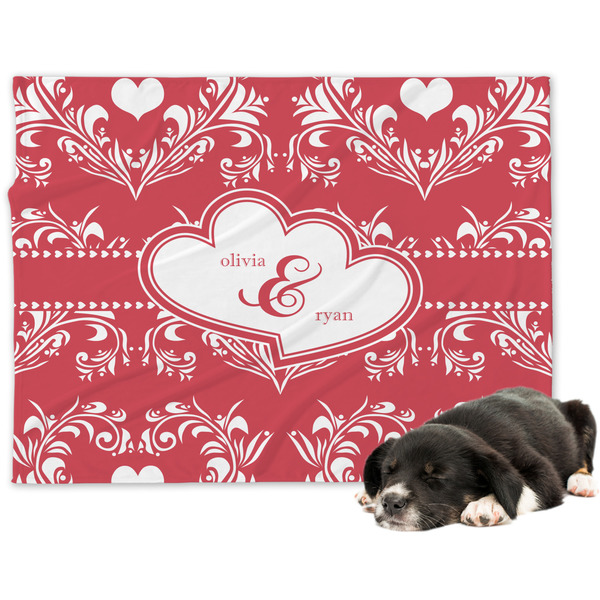 Custom Heart Damask Dog Blanket - Large (Personalized)