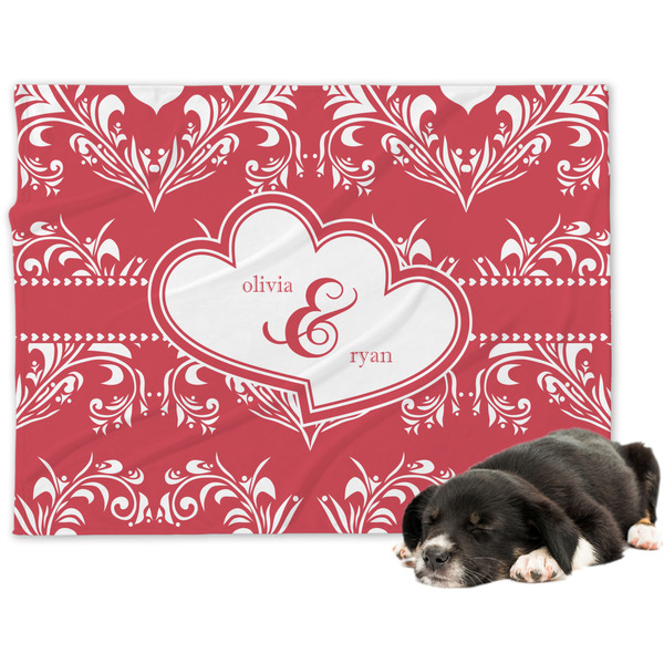 Custom Heart Damask Dog Blanket (Personalized)