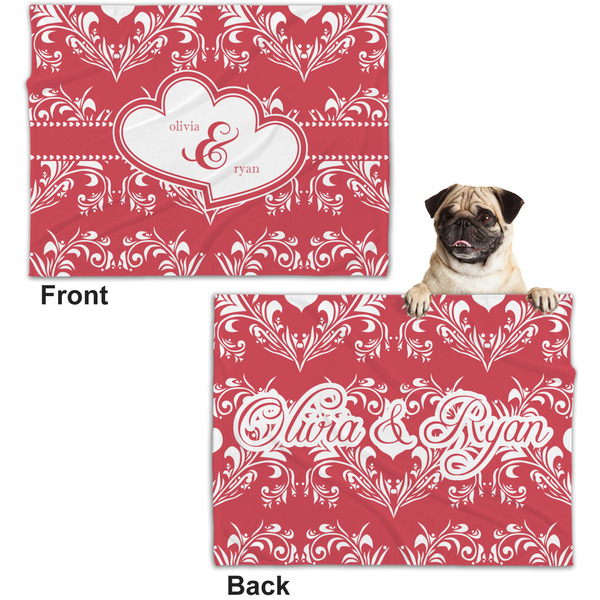 Heart Damask Microfleece Dog Blanket - Regular - Front & Back