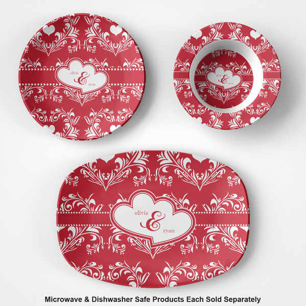 Heart Damask Microwave & Dishwasher Safe CP Plastic Dishware - Group