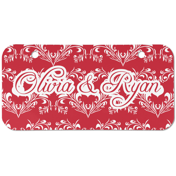 Custom Heart Damask Mini/Bicycle License Plate (2 Holes) (Personalized)