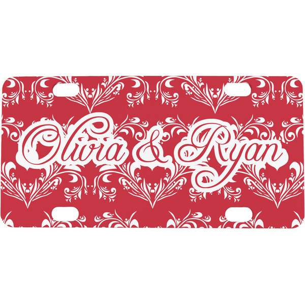 Custom Heart Damask Mini / Bicycle License Plate (4 Holes) (Personalized)