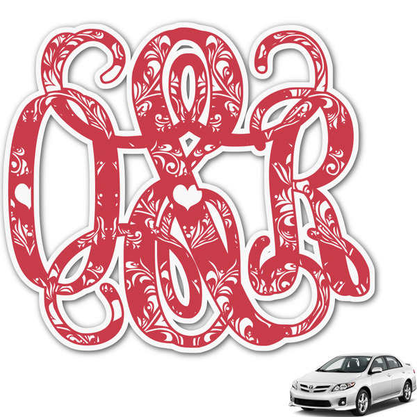Custom Heart Damask Monogram Car Decal (Personalized)
