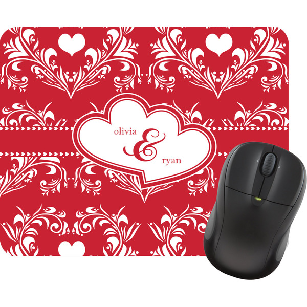 Custom Heart Damask Rectangular Mouse Pad (Personalized)