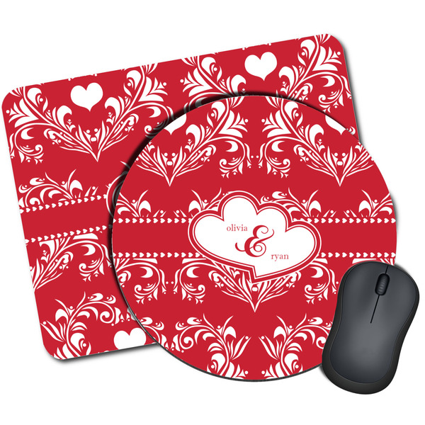 Custom Heart Damask Mouse Pad (Personalized)