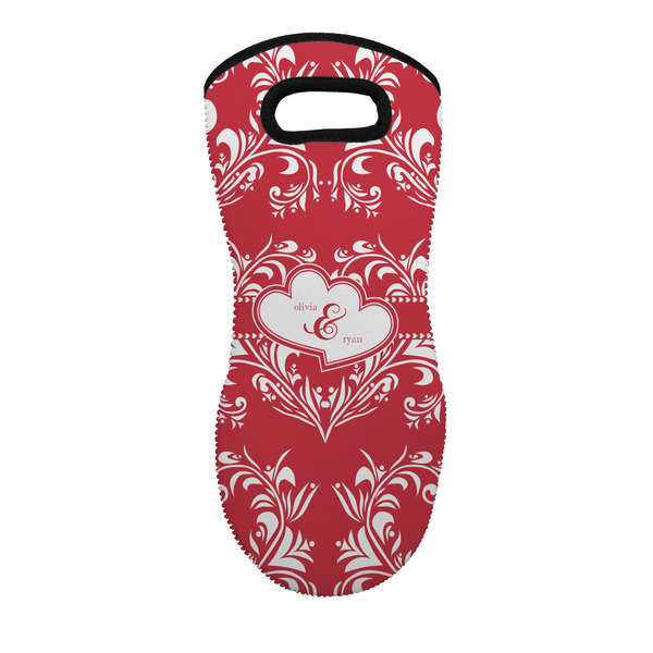 Custom Heart Damask Neoprene Oven Mitt - Single w/ Couple's Names