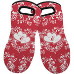 Heart Damask Neoprene Oven Mitts - Set of 2 w/ Couple's Names
