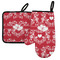 Heart Damask Left Oven Mitt & Pot Holder Set w/ Couple's Names
