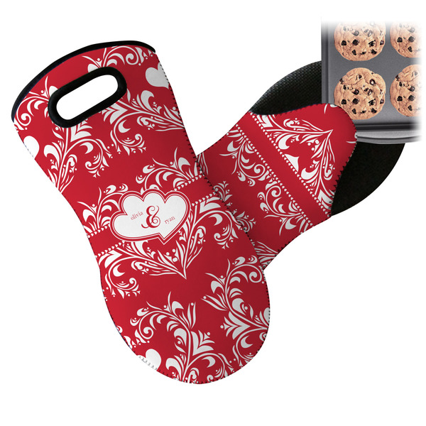 Heart Damask Neoprene Oven Mitt