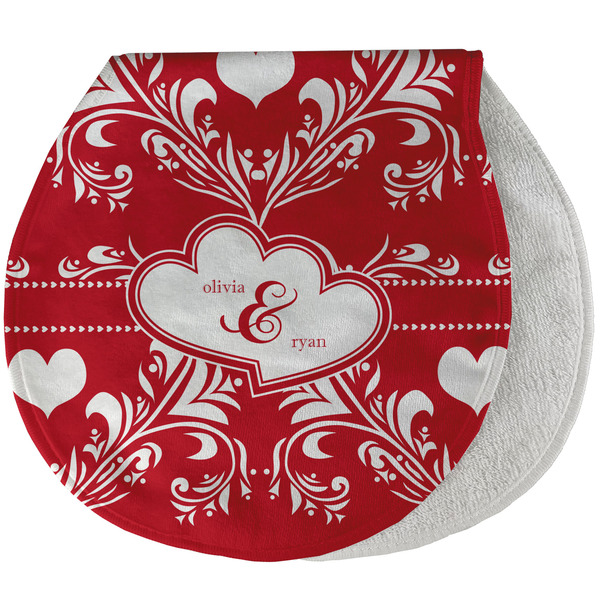 Custom Heart Damask Burp Pad - Velour w/ Couple's Names
