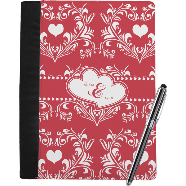 Custom Heart Damask Notebook Padfolio - Large w/ Couple's Names