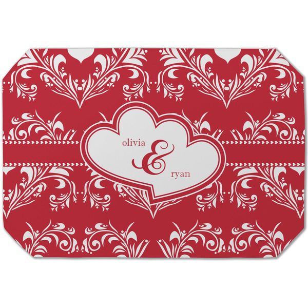 Custom Heart Damask Dining Table Mat - Octagon (Single-Sided) w/ Couple's Names
