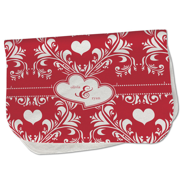 Custom Heart Damask Burp Cloth - Fleece w/ Couple's Names