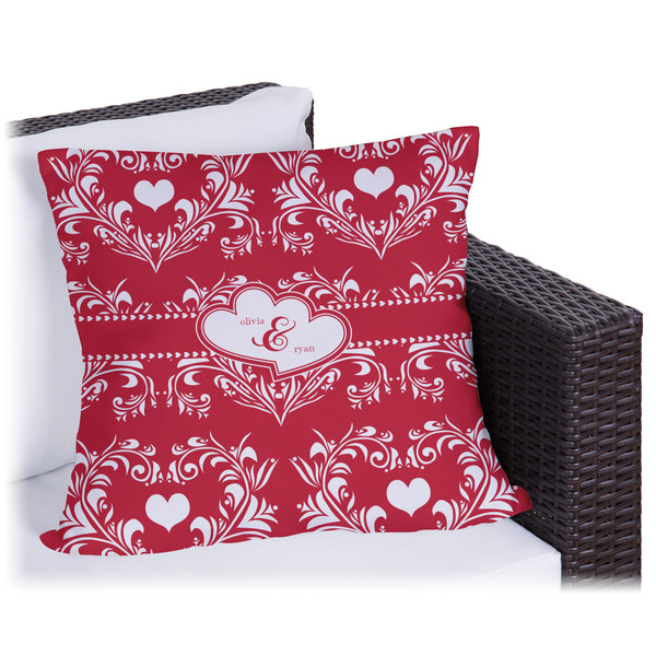 Custom Heart Damask Outdoor Pillow - 20" (Personalized)