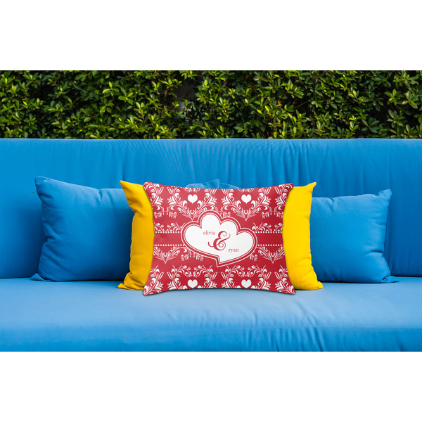 Heart Damask Outdoor Throw Pillow  - LIFESTYLE (Rectangular - 20x14)
