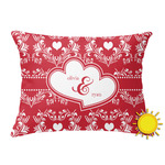 Heart Damask Outdoor Throw Pillow (Rectangular) (Personalized)