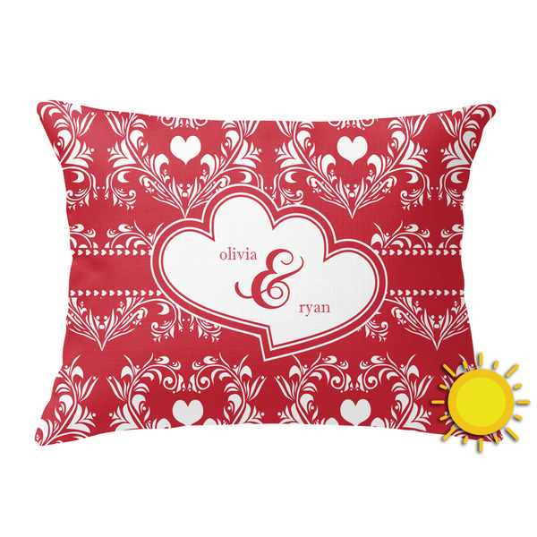 Custom Heart Damask Outdoor Throw Pillow (Rectangular) (Personalized)
