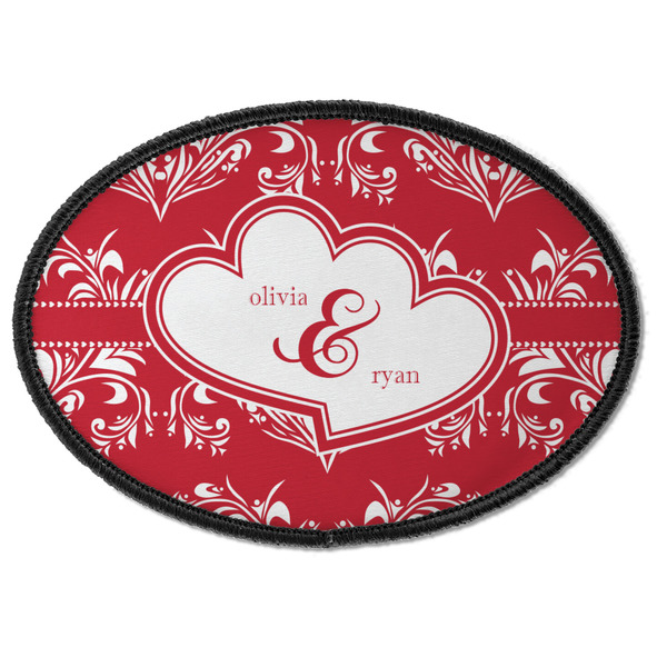 Custom Heart Damask Iron On Oval Patch w/ Couple's Names