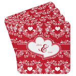 Heart Damask Paper Coasters w/ Couple's Names