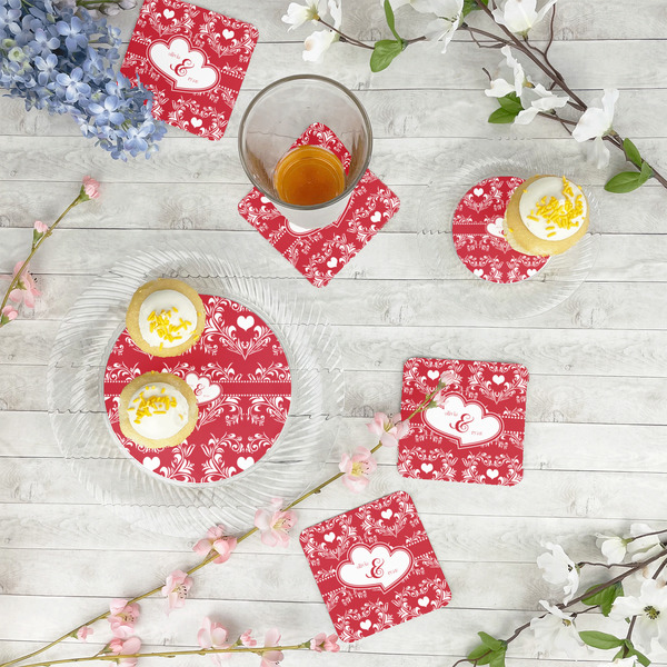 Heart Damask Paper Coasters - In Context