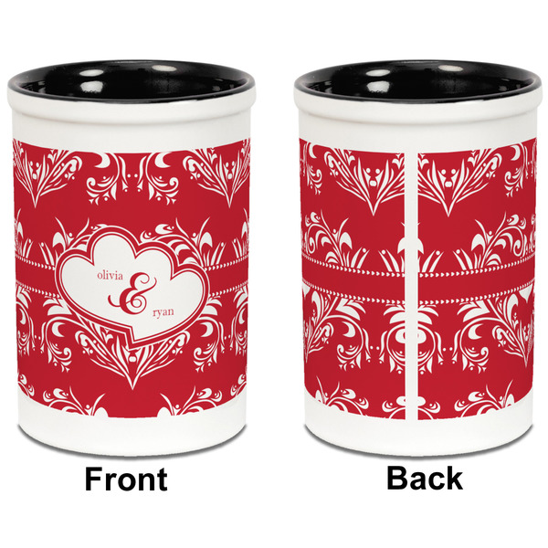 Heart Damask Pencil Holder - Black - approval