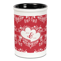Heart Damask Ceramic Pencil Holders - Black