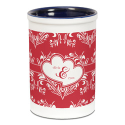Heart Damask Ceramic Pencil Holders - Blue