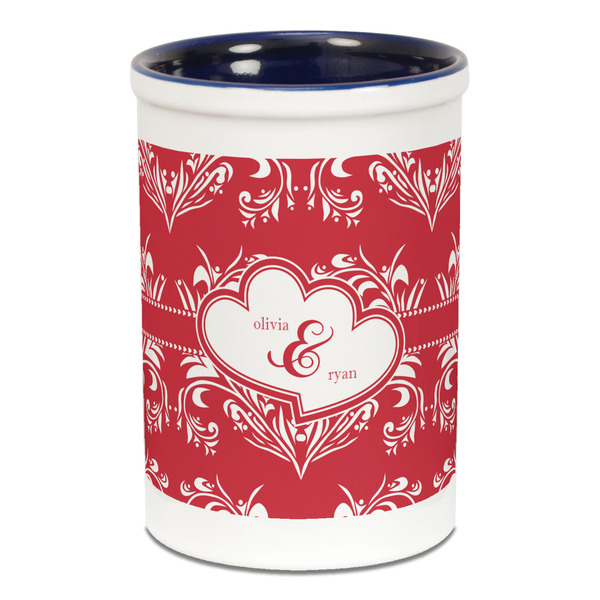 Heart Damask Pencil Holder - Blue