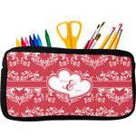 Heart Damask Neoprene Pencil Case - Small w/ Couple's Names